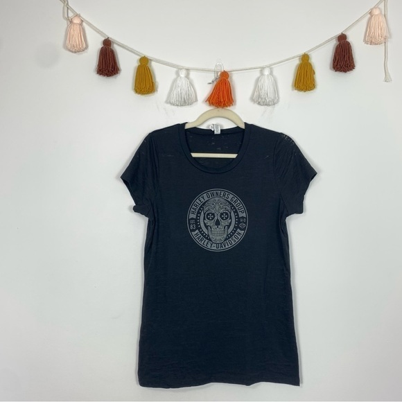 Harley-Davidson HOG Sugar Skull Graphic Burnout T-Shirt Size Large - Picture 1 of 8